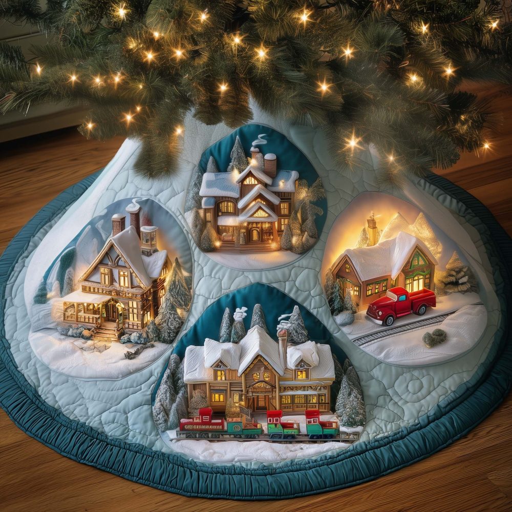 Frost Circles Christmas Tree Skirt - Custom Snowflake Winter Holiday Tree Base, Frosted Geometric Home Accent
