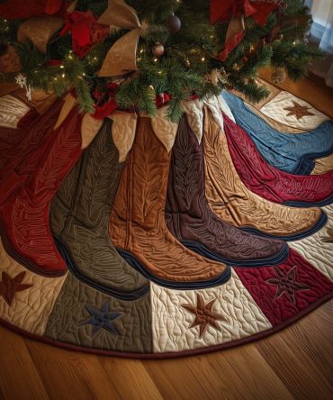 Rustic Western Christmas Tree Skirt - Handcrafted Cowboy Rustic Holiday Tree Base, Western Lodge Home Decor