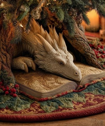 Mystic Dragon Christmas Tree Skirt - Handcrafted Fantasy Holiday Tree Base, Unique Dragon Themed Home Decor