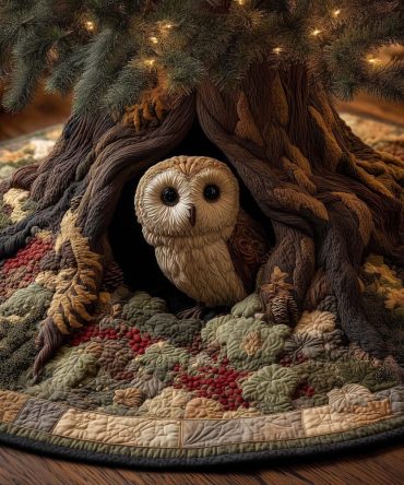 Enchanting Dream Owl Christmas Tree Skirt - Custom Handmade Holiday Tree Base, Whimsical Owl Home Decor