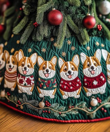 Corgi Row In Knitted Jumpers Tree Skirt — Custom-Made Cozy Christmas Skirt Featuring Corgis In Sweaters For Playful Festive Decor