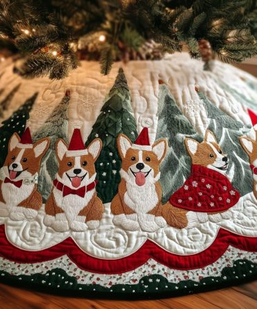 Corgis In Snowy Pine Woods Tree Skirt — Custom-Made Christmas Tree Skirt With Adorable Corgi Winter Scene For Animal Lovers