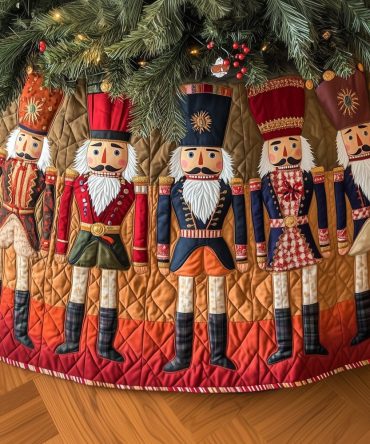 Amber Nutcracker Christmas Tree Skirt — Custom-Made Amber Holiday Tree Skirt With Vintage Nutcracker Soldiers For Warm Festive Styling