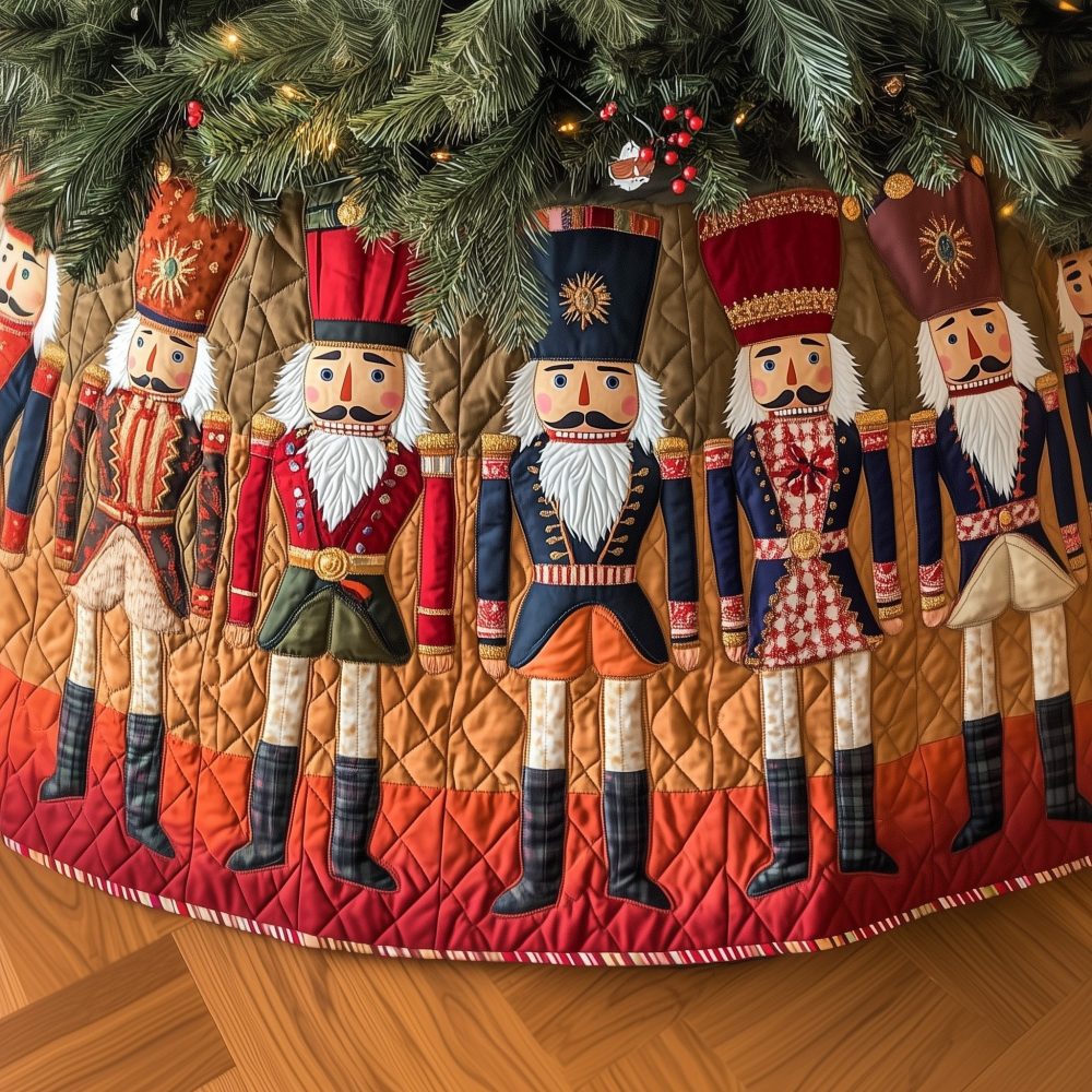 Amber Nutcracker Christmas Tree Skirt — Custom-Made Amber Holiday Tree Skirt With Vintage Nutcracker Soldiers For Warm Festive Styling