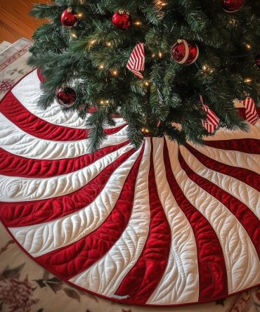 Candy Swirl Holiday Tree Skirt — Retro Candy Cane Christmas Skirt, Bright Swirled Design, Handmade, Custom Sizes, Made-To-Order