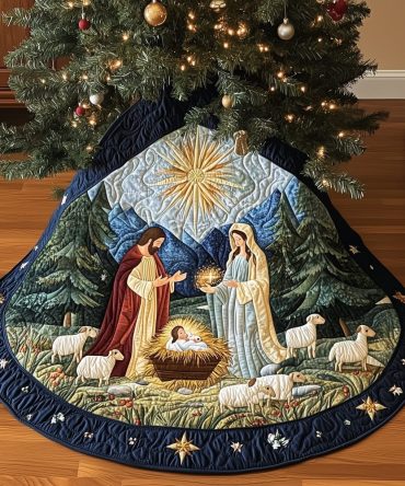 Handcrafted Radiant-Star Nativity Tree Skirt — Premium Made-To-Order Christmas Decor For Faith & Holiday Elegance