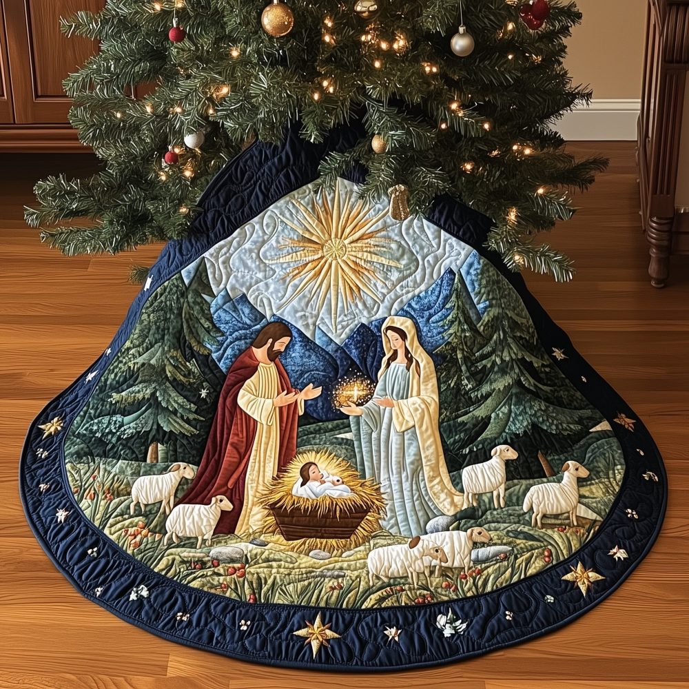 Handcrafted Radiant-Star Nativity Tree Skirt — Premium Made-To-Order Christmas Decor For Faith & Holiday Elegance