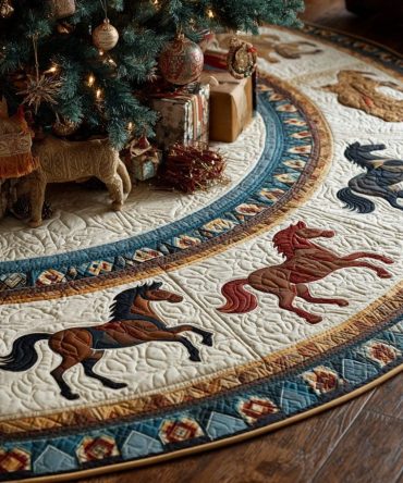 Gallop Dreams Equestrian Christmas Tree Skirt — Made-To-Order Horse-Themed Holiday Skirt, Premium Fabric, Personalized Options