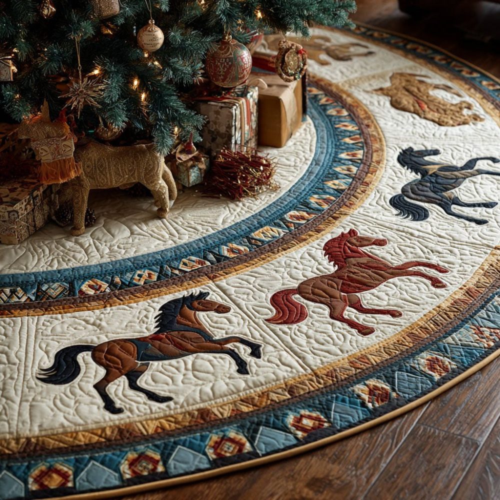 Gallop Dreams Equestrian Christmas Tree Skirt — Made-To-Order Horse-Themed Holiday Skirt, Premium Fabric, Personalized Options