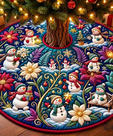 Garden Of Light Illuminated Floral Christmas Tree Skirt — Elegant Botanical Holiday Mat, Luminous Design, Custom Sizes & Premium Fabric Options
