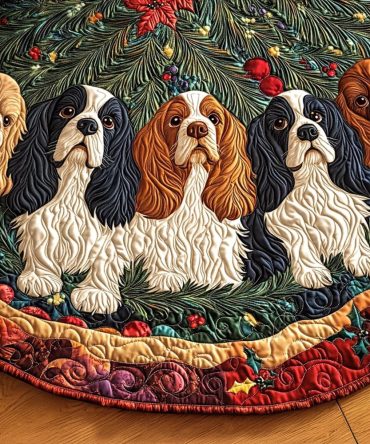 Garden Spaniel Holiday Tree Skirt — Personalized Spaniel Dog Christmas Skirt, Custom-Made, Durable & Machine-Washable Fabric