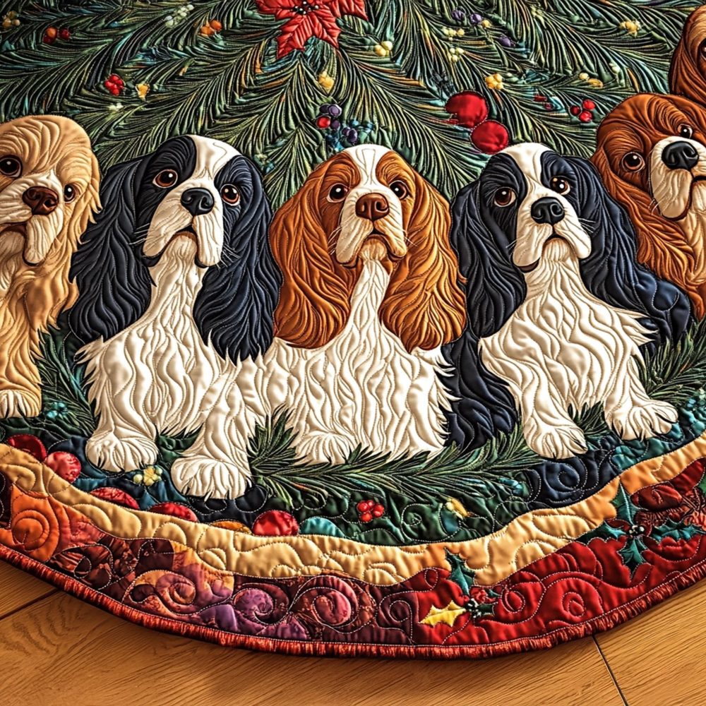 Garden Spaniel Holiday Tree Skirt — Personalized Spaniel Dog Christmas Skirt, Custom-Made, Durable & Machine-Washable Fabric