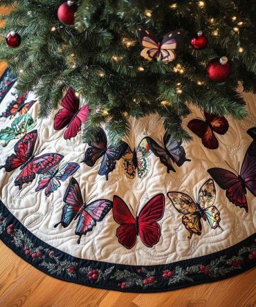 Garden Of Flight Holiday Tree Skirt — Custom Bird & Butterfly Christmas Skirt, Made To Order, Durable Washable Fabric