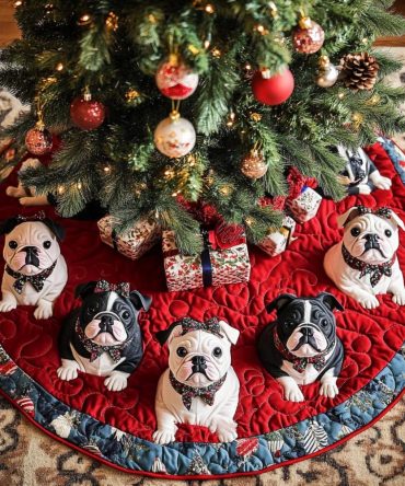 Luxury Gentle French Bulldog Tree Skirt — Personalized Frenchie Christmas Skirt, Soft Washable Fabric, Custom Size & Name