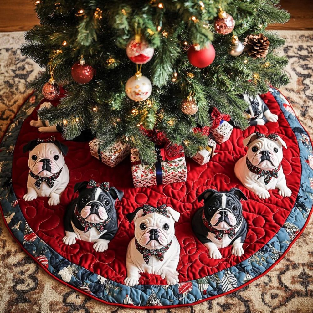 Luxury Gentle French Bulldog Tree Skirt — Personalized Frenchie Christmas Skirt, Soft Washable Fabric, Custom Size & Name