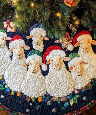 Gentle Ram Festive Tree Skirt — Unique Ram Motif Christmas Skirt, Customizable Trim, Durable Holiday Floor Covering