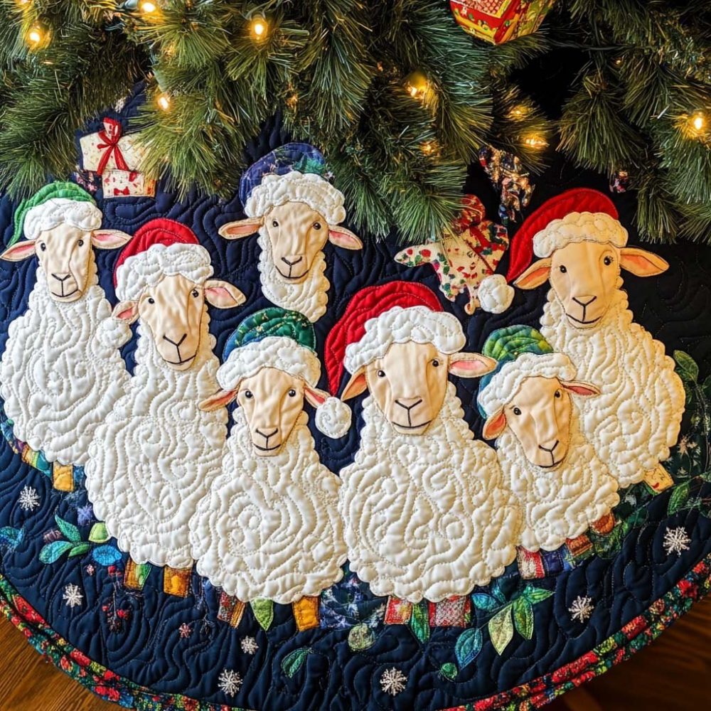 Gentle Ram Festive Tree Skirt — Unique Ram Motif Christmas Skirt, Customizable Trim, Durable Holiday Floor Covering