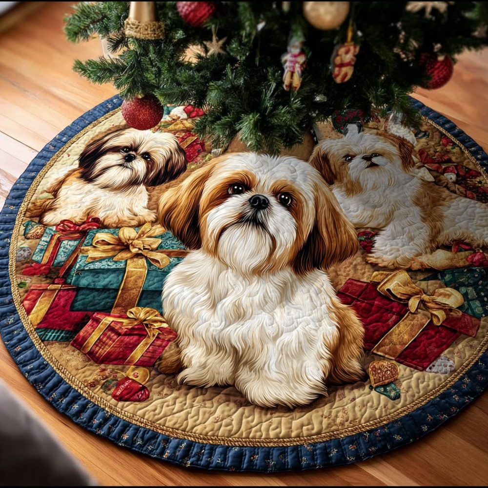 Gentle Shih Tzu Holiday Tree Skirt — Adorable Shih Tzu Design, Personalized Embroidery And Soft Fabric Options
