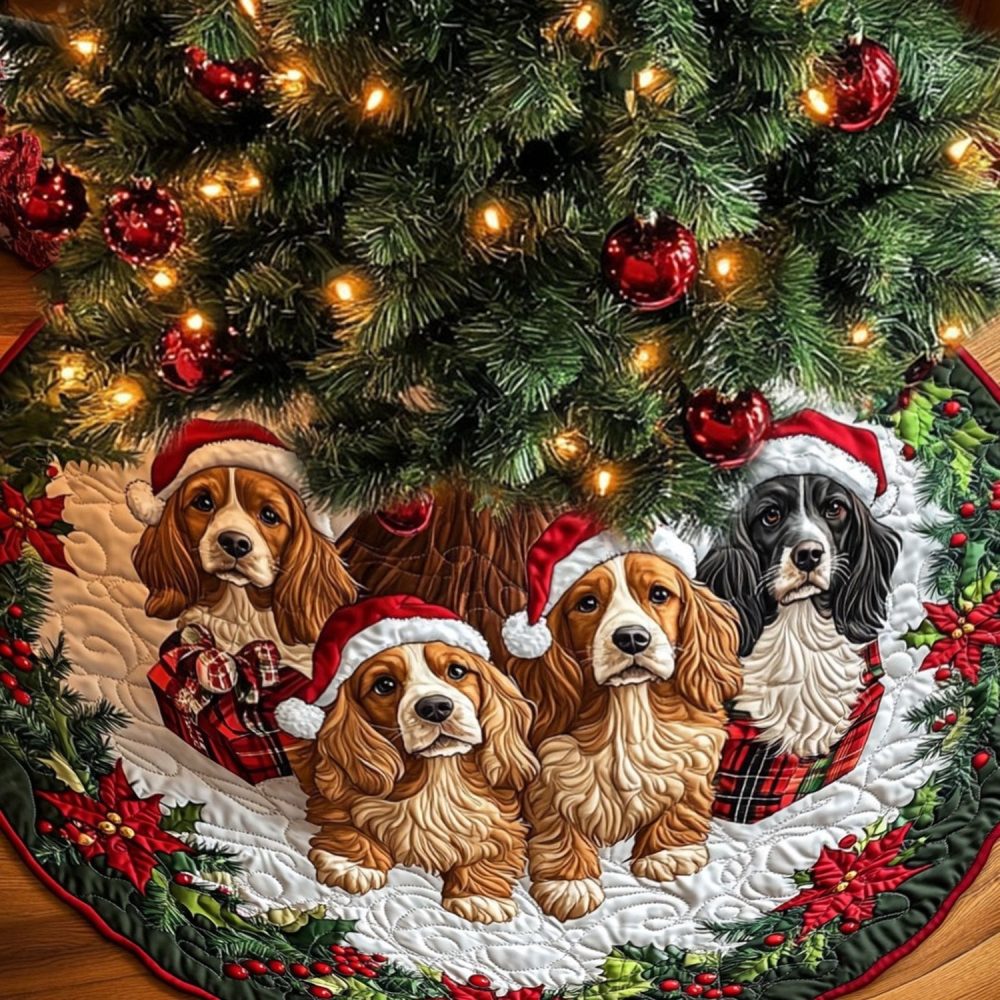 Gentle Spaniel Holiday Tree Skirt — Elegant Spaniel Design, Personalized Options, Soft & Durable Holiday Mat