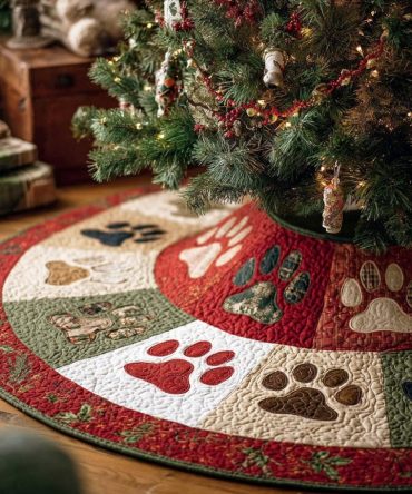 Gentle Tracks Holiday Tree Skirt — Subtle Paw-Print Design For Pet-Friendly Christmas Decor, Custom Size Available