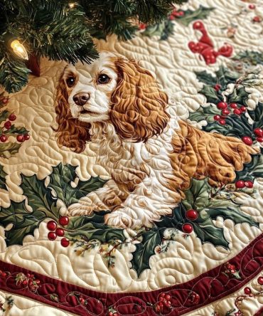 Gentle Whisker Spaniel Tree Skirt — Soft Spaniel-Themed Christmas Skirt, Personalized And Handmade For Pet Fans