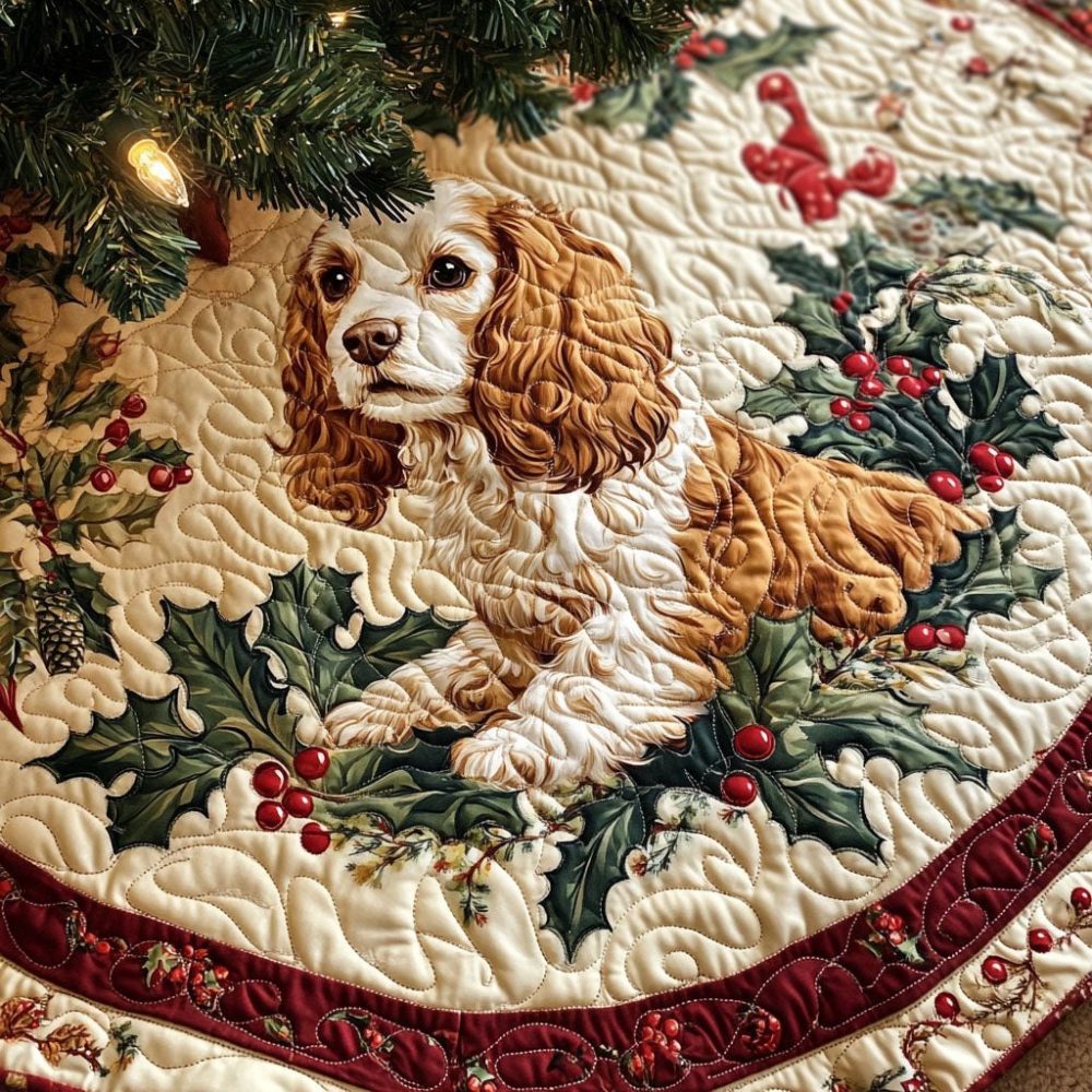 Gentle Whisker Spaniel Tree Skirt — Soft Spaniel-Themed Christmas Skirt, Personalized And Handmade For Pet Fans