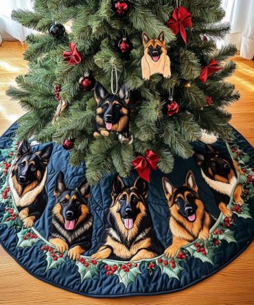 Adventure-Themed German Shepherd Tree Skirt — Rugged Holiday Decor For Active Dog Lovers, Custom Size & Name Option