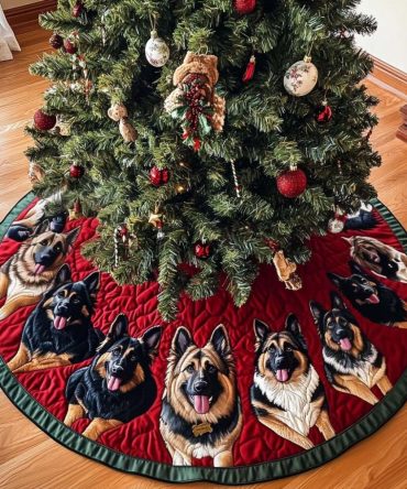 German Shepherd Bliss Holiday Tree Skirt — Stylish Pet-Themed Christmas Decor, Customizable And Machine Washable