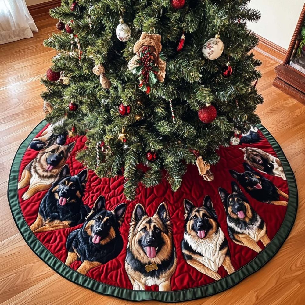 German Shepherd Bliss Holiday Tree Skirt — Stylish Pet-Themed Christmas Decor, Customizable And Machine Washable