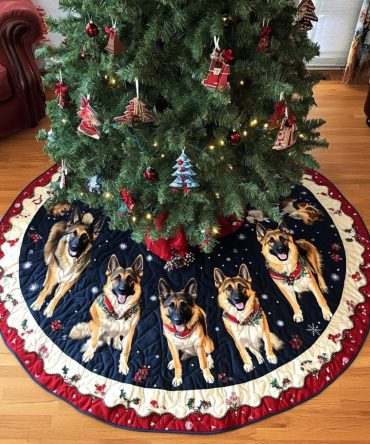 Charming German Shepherd Christmas Tree Skirt — Handcrafted Dog Lover Decor, Personalized Trim And Size Options