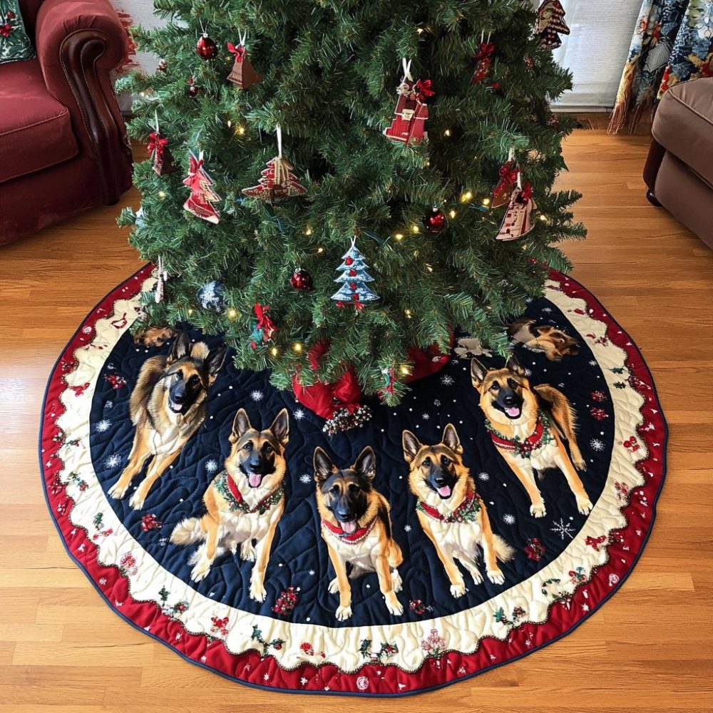 Charming German Shepherd Christmas Tree Skirt — Handcrafted Dog Lover Decor, Personalized Trim And Size Options