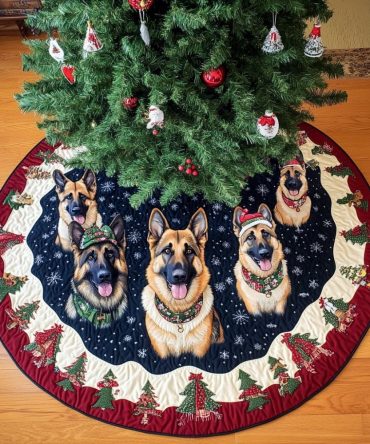 German Shepherd Holiday Spirit Tree Skirt - Premium Handmade Dog-Themed Christmas Skirt With Festive Accents & Custom Sizing Options