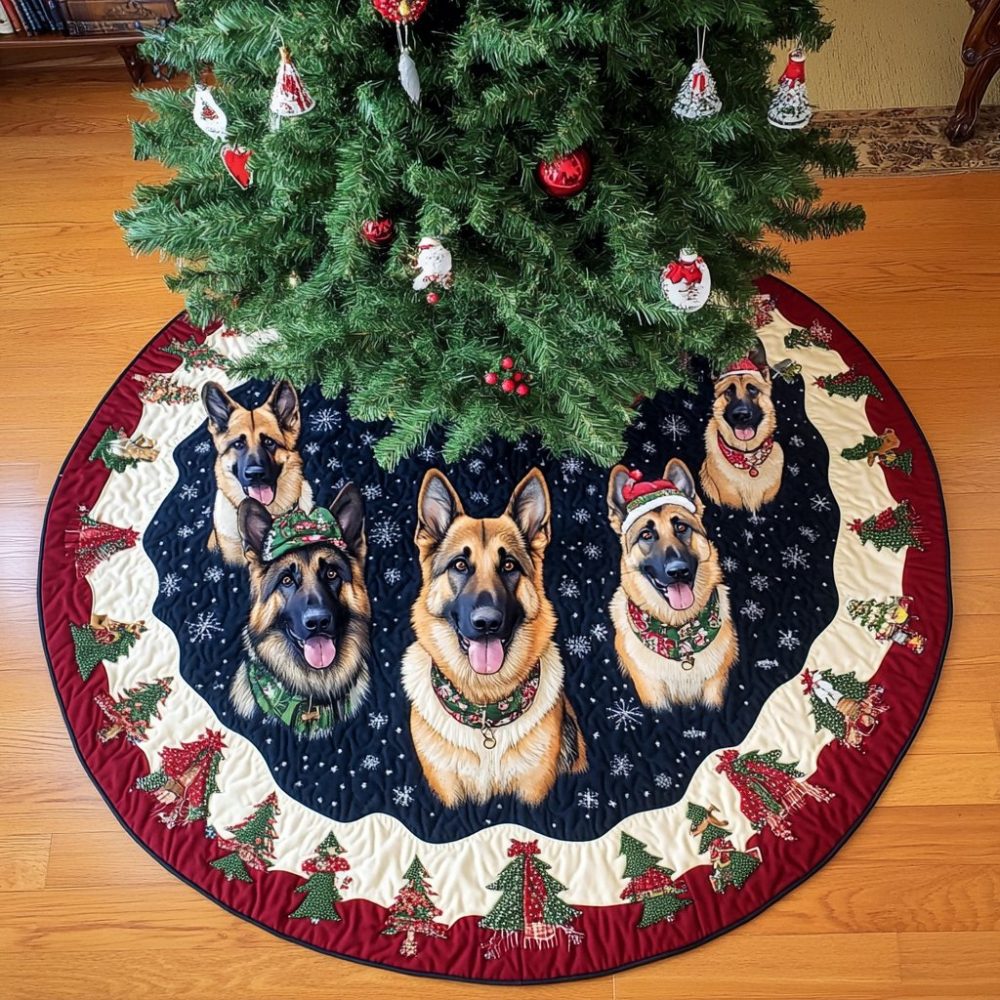 German Shepherd Holiday Spirit Tree Skirt - Premium Handmade Dog-Themed Christmas Skirt With Festive Accents & Custom Sizing Options