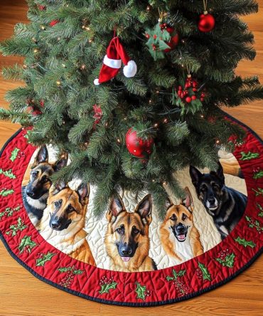 German Shepherd Noel Tree Skirt - Festive Handmade Canine-Themed Christmas Skirt With Custom Fit, Durable Felt & Personalization