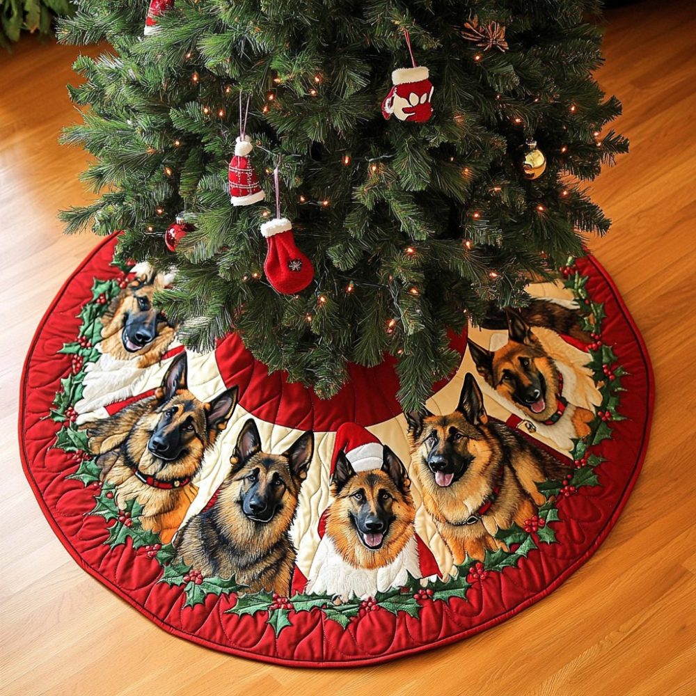 German Shepherd Xmas Joy Tree Skirt - Custom Handmade Dog Lover Christmas Skirt With Breed Art, Premium Felt & Personalization Available