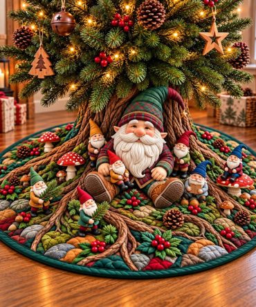Giant Gnome Guardian Tree Skirt — Oversized Made-To-Order Gnome Holiday Skirt, Bold Festive Focal Point For Large Trees & Events
