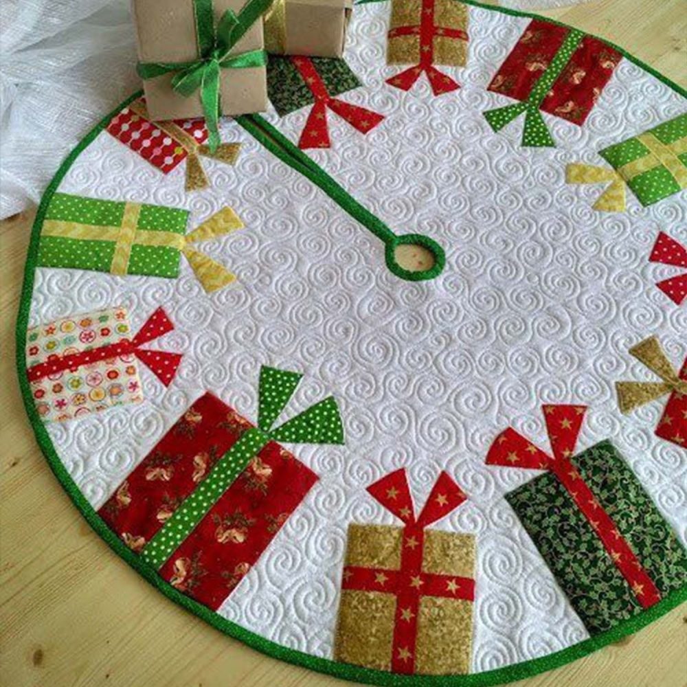 Gifts Of Joy Christmas Tree Skirt - Luxurious Custom Holiday Skirt With Festive Gift Motifs, Premium Materials & Gift-Ready Packaging