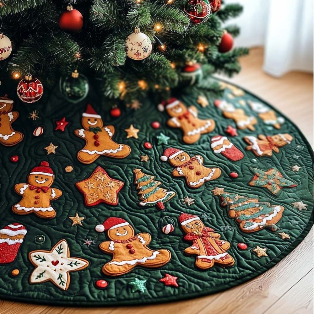 Elegant Ginger Delight Christmas Tree Skirt - Made-To-Order Holiday Accent With Classic Cookie Motifs, Premium Felt & Personalization