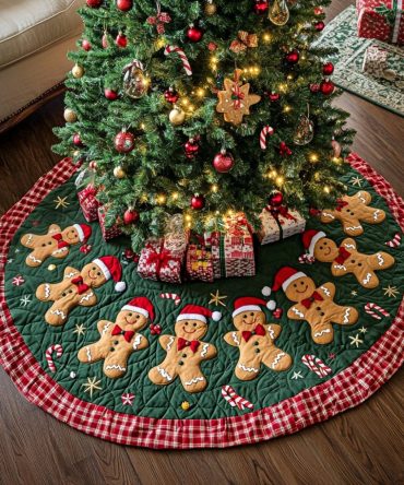 Gingerbread Delightland Premium Tree Skirt — Handcrafted Festive Christmas Skirt With Detailed Gingerbread Scene, Custom Size Options