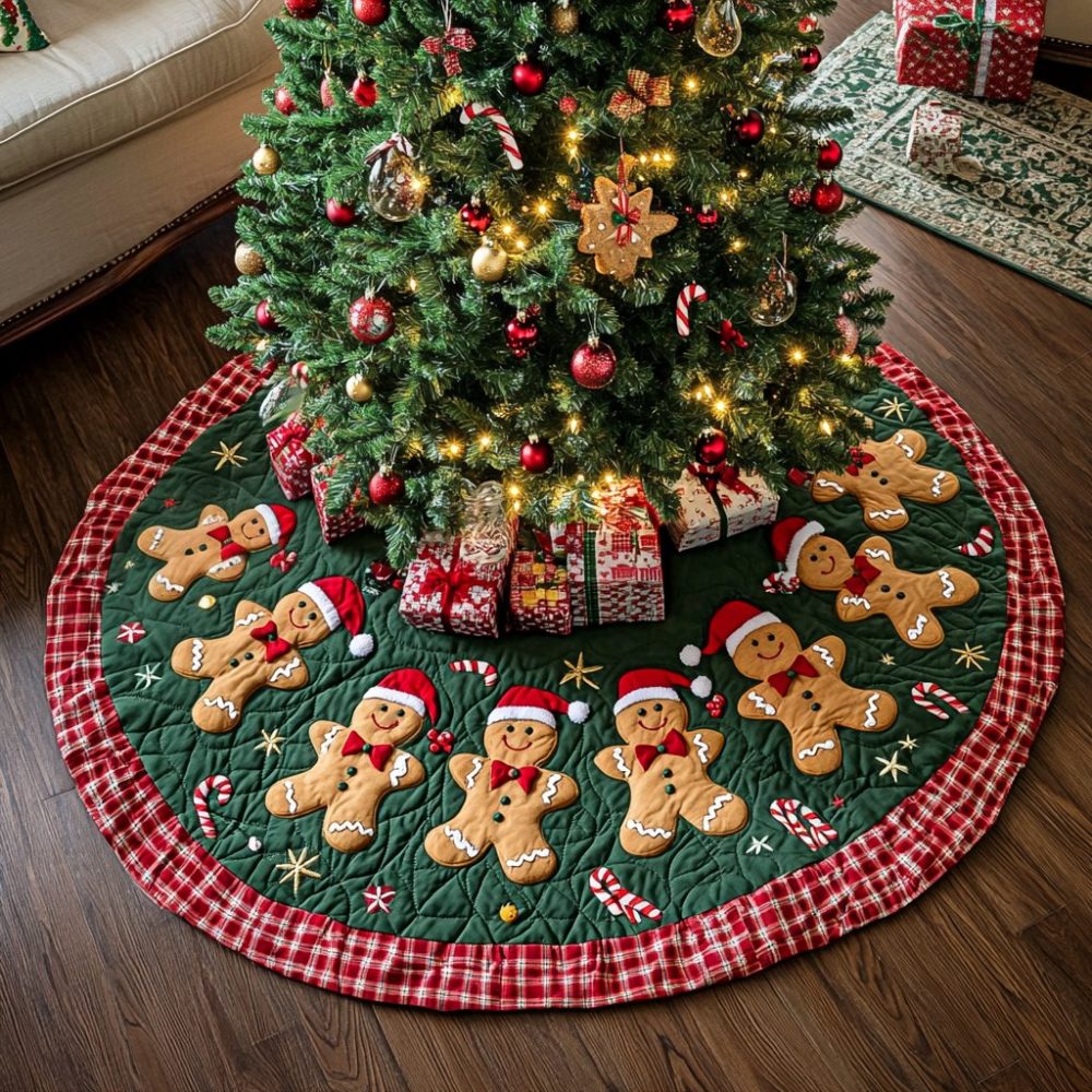 Gingerbread Delightland Premium Tree Skirt — Handcrafted Festive Christmas Skirt With Detailed Gingerbread Scene, Custom Size Options