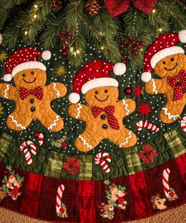 Gingerbread Village Delight Quilted Tree Skirt — Handmade Holiday Tree Skirt With Village Scene, Customizable & Durable
