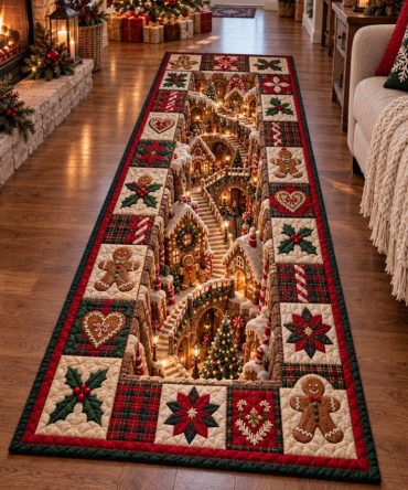 Gingerbread Holiday Lane Runner Rug — Sweet Festive Design, Soft Durable Carpet For Hallways & Stairs With Non-Skid Backing