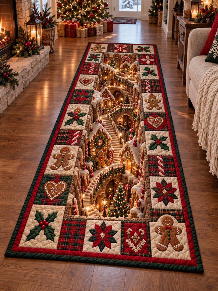 Gingerbread Holiday Lane Runner Rug — Sweet Festive Design, Soft Durable Carpet For Hallways & Stairs With Non-Skid Backing