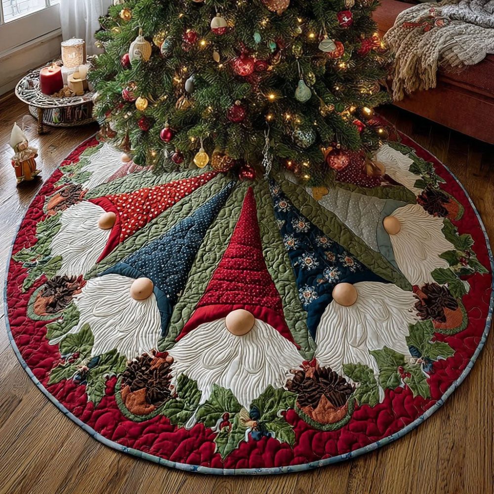 Gnome Christmas Joy Tree Skirt — Joyful Handmade Holiday Collar, Premium Felt, Custom Sizes & Personalization For Merry Decor