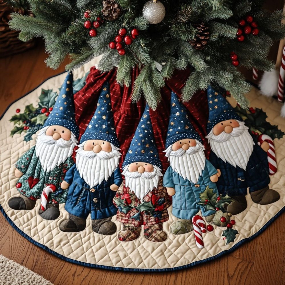 Gnome Cozy Holiday Tree Skirt — Plush Felt Christmas Tree Collar, Handcrafted Comfort Design, Custom-Made Sizes & Fast Shipping