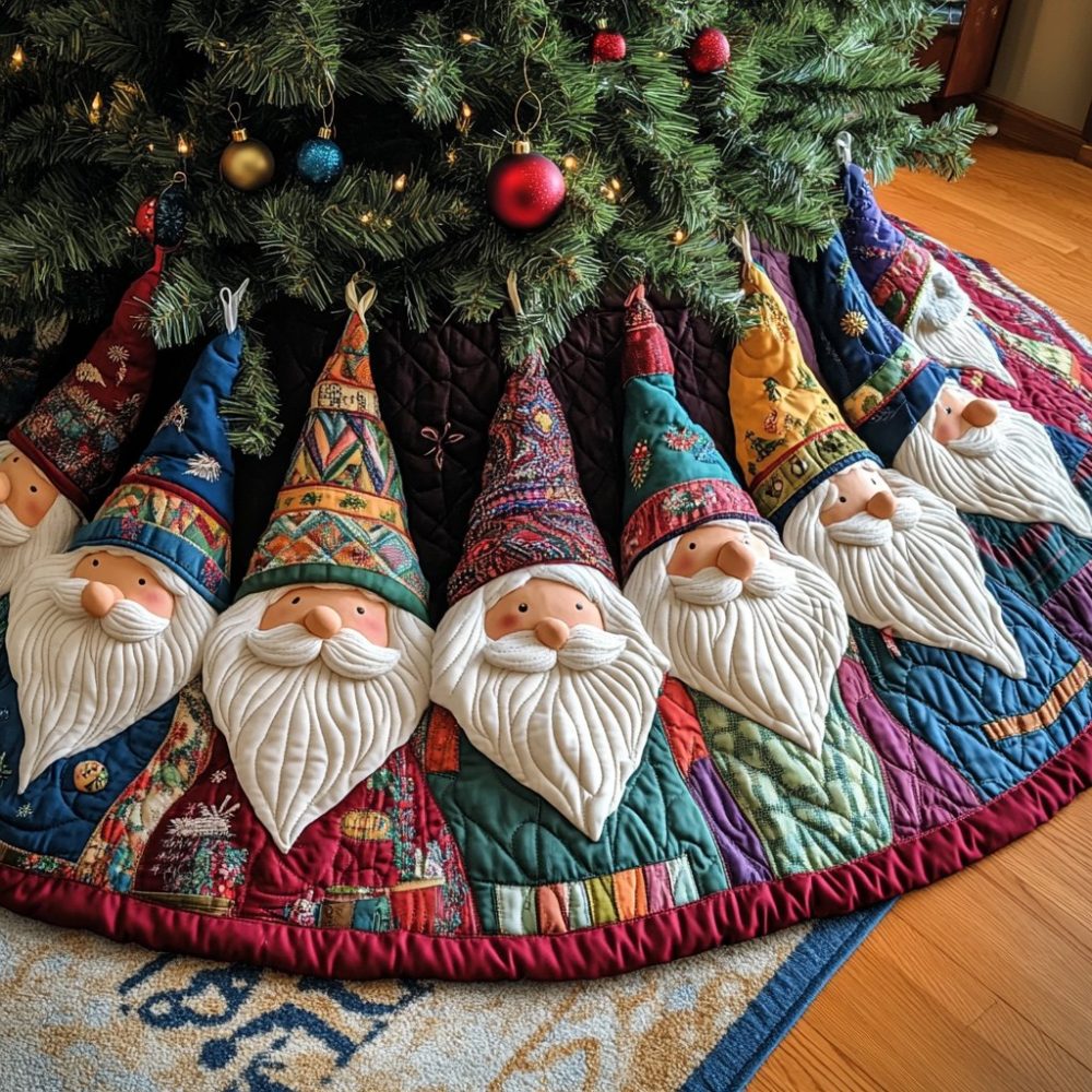 Gnome Delight Christmas Tree Skirt — Handmade Festive Tree Collar, Soft Felt, Custom Sizes & Personalization For Holiday Magic