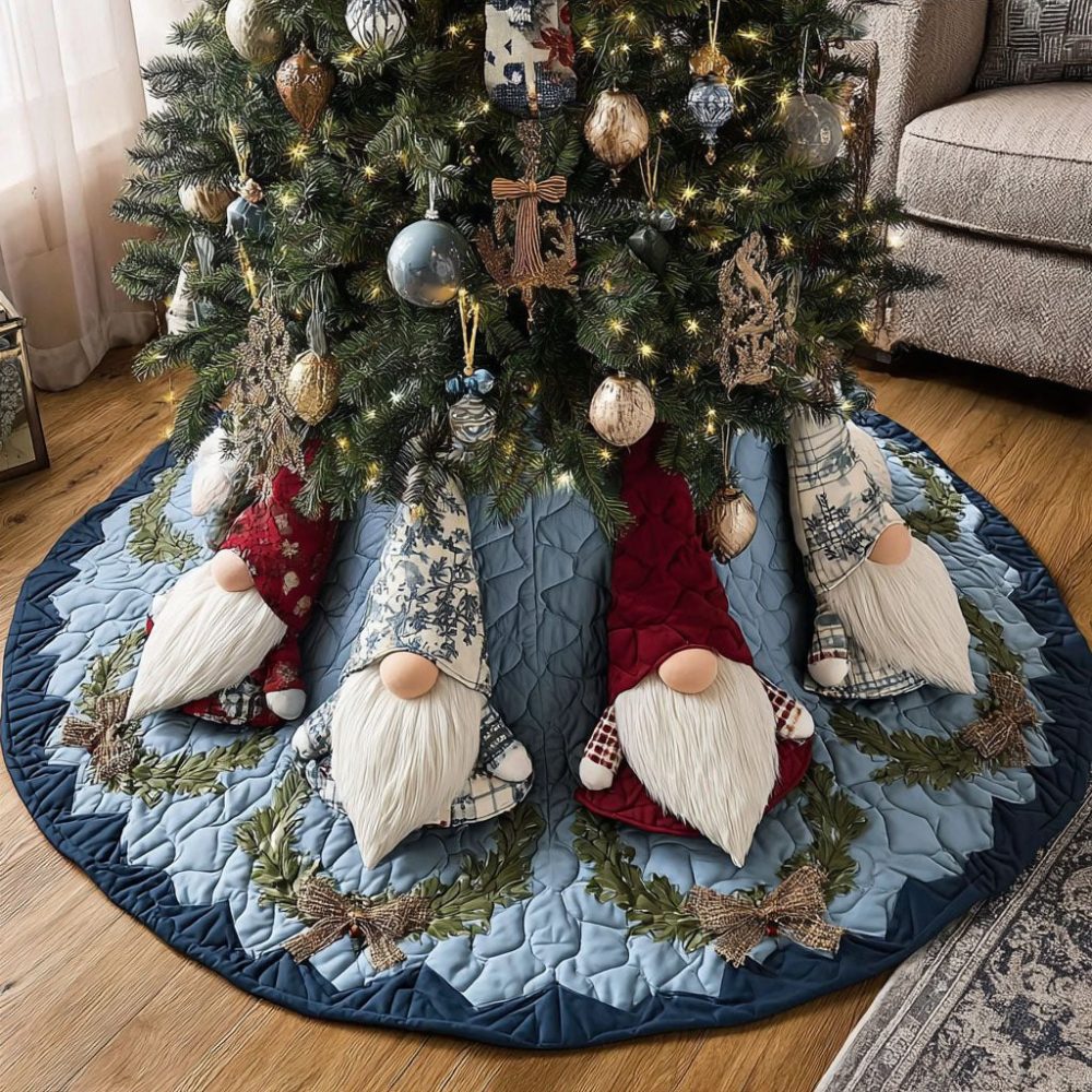 Handcrafted Gnome Frost Forest Holiday Tree Skirt — Custom Felt Christmas Tree Collar, Choose Size, Gift-Ready & Fast Shipping