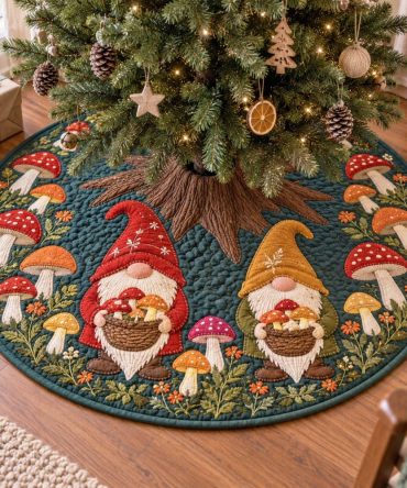 Gnome Haven Holiday Tree Skirt - Made-To-Order Cute Gnome Christmas Skirt With Festive Colors, Durable Felt & Personalization Available
