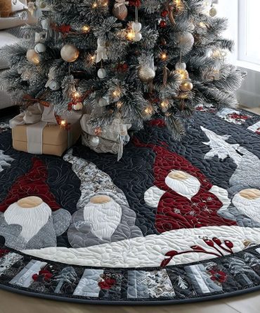 Festive Gnome Holiday Magic Tree Skirt — Enchanting Gnome Design With Sparkle Accents, Soft Backing & Custom-Made Sizing For Any Tree