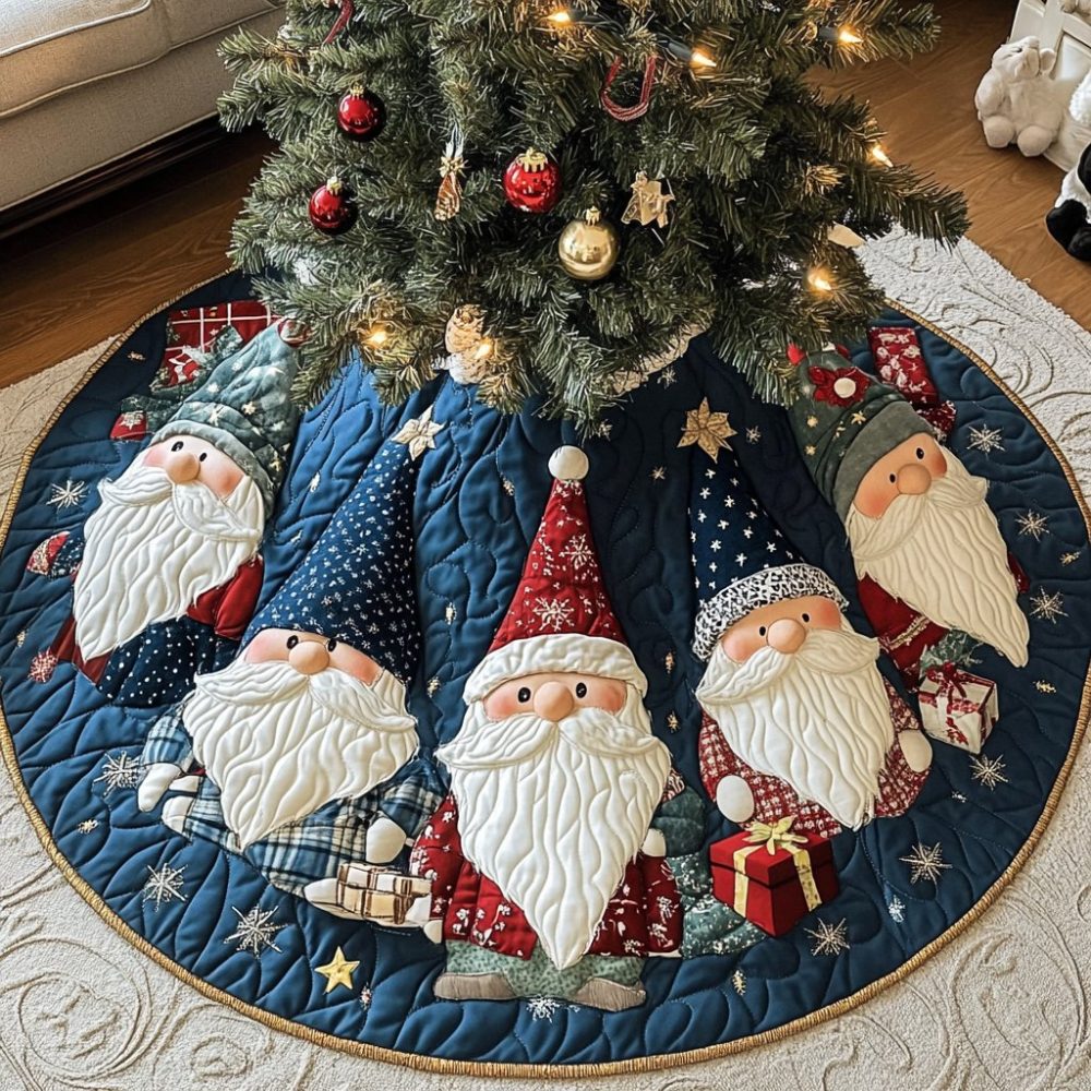 Gnome Noel Celebration Tree Skirt — Joyful Celebration-Themed Holiday Tree Decor, Vibrant Appliqué & Personalized Monogram Option For Families